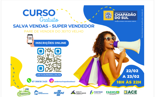 Imagem de compartilhamento para o artigo Chapadão do Sul oferece curso gratuito para vendedores aprenderem a inovar no varejo da MS Todo dia